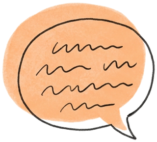 Desenho de um balão de conversa com linhas de texto.